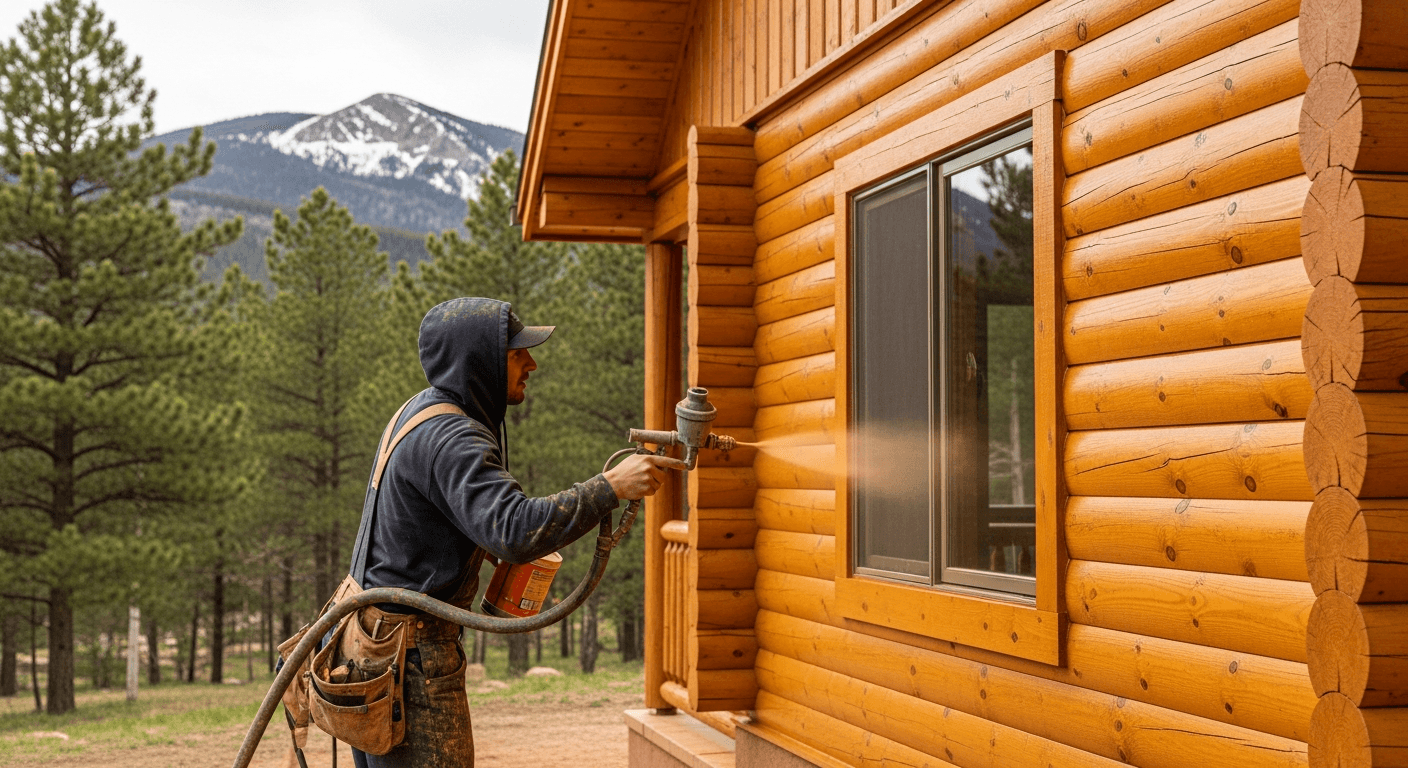 Professional log home staining service with premium products