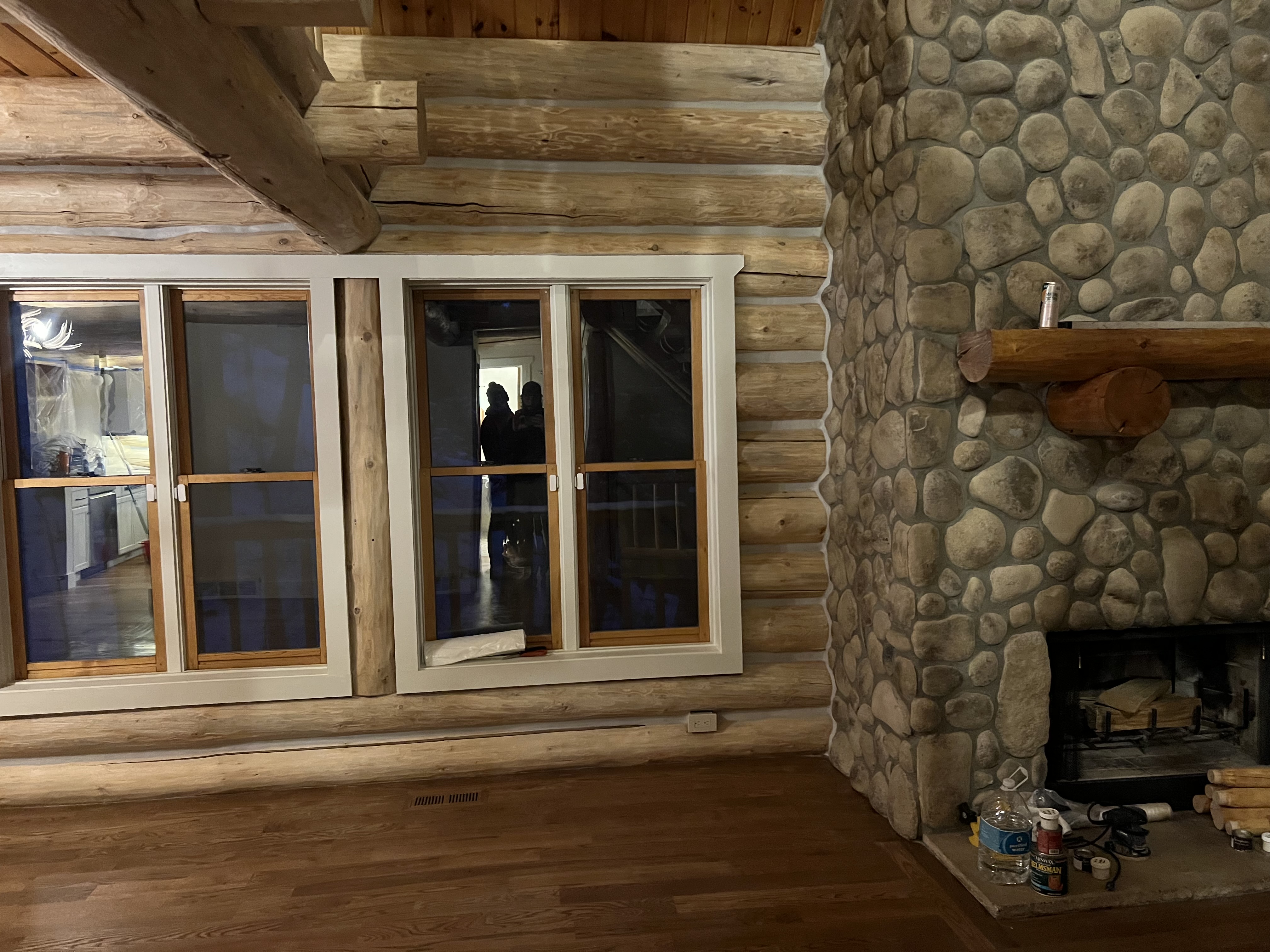 Restored log home after media blasting and staining