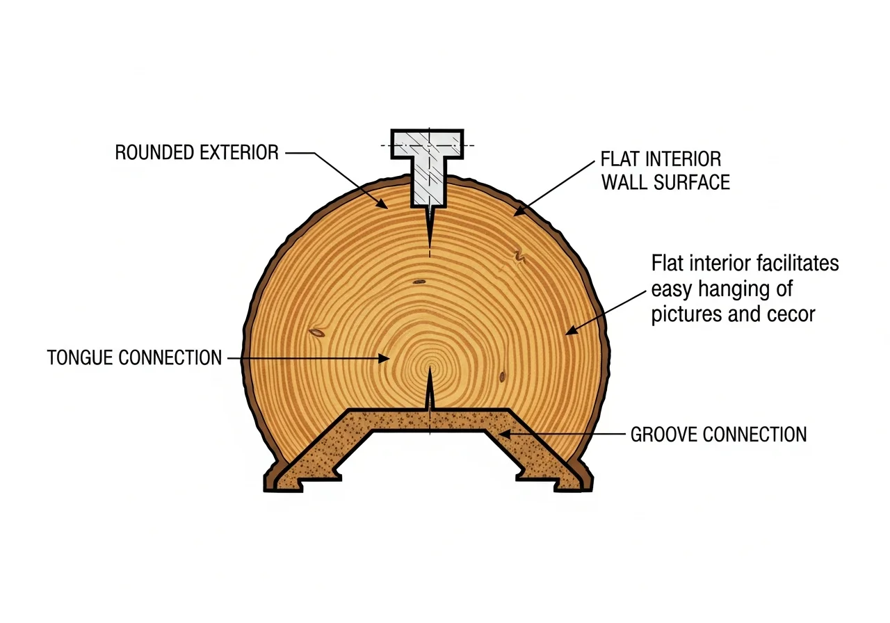 D-Log profile showing rounded exterior and flat interior wall