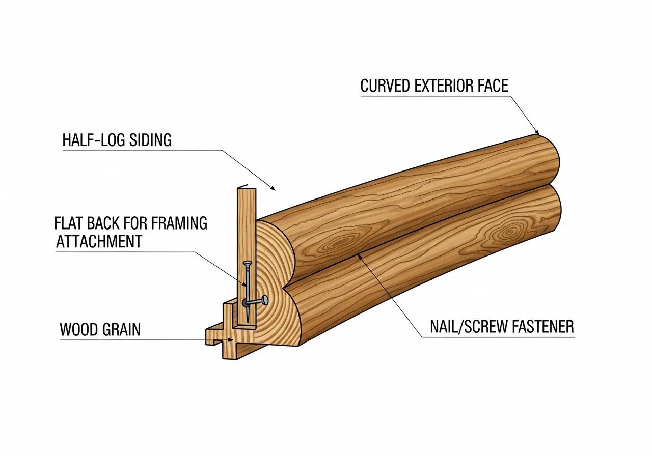 Half-Log siding profile for conventional framing